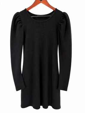 KLD Puff Sleeve Mini Dress Black Ribbed Made USA M